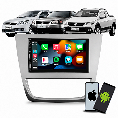 Kit Mp5 Multimídia 7 Polegadas CarPlay Android Auto S/ Fio + Moldura Gol Voyage Saveiro G5 2008 2009 2010 2011 2012