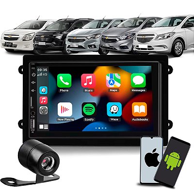 Kit Multimídia 7 Pol CarPlay Android Auto SEM Fio + Câmera de Ré + Moldura Onix Cobalt Spin Prisma 2012 a 2019 Joy 2021