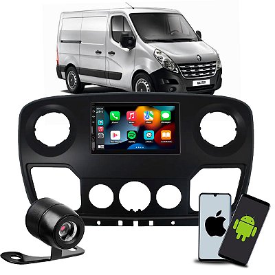Kit Multimídia 7 CarPlay Android Auto S Fio + Câmera de Ré + Moldura Master 2013 2014 2015 2016 2017 2018 2019 2020 2021
