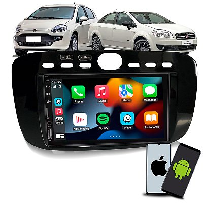 Kit MP5 Multimídia 7 Polegadas CarPlay Android Auto S Fio + Moldura Fiat Punto 2013 2014 2015 2016 2017 Linea 2015 2016