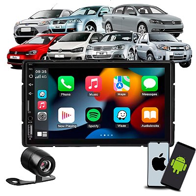 Kit Multimídia 7 Pol CarPlay Android Auto S Fio +Câmera de Ré +Moldura Vw Polo Fox Golf Bora Passat Ford Fiesta Ecosport
