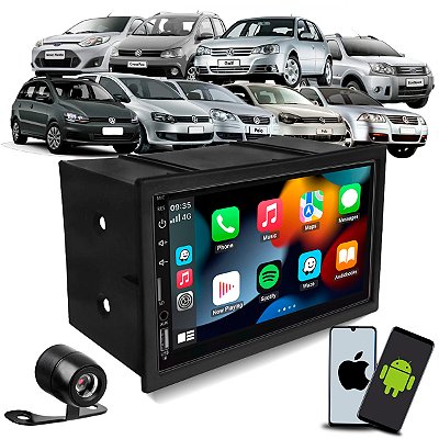 Multimídia 7 CarPlay Android Auto Sem Fio + Câmera de Ré + Moldura Polo Fox Spacefox Crossfox Bora Golf Ecosport Fiesta
