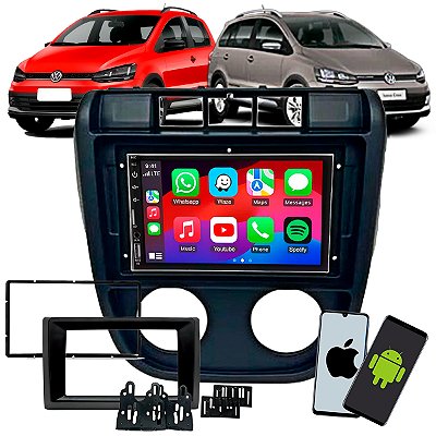 Multimídia 7 Pol CarPlay Android Auto Sem Fio + Moldura Fox Crossfox 2003 2004 2005 2006 2007 2008 2009