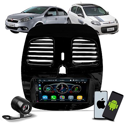 Multimídia 7 Pol CarPlay Android Auto S Fio + Câmera de Ré + Moldura Grand Siena 2012 a 2021 Palio Sporting 2012 a 2017