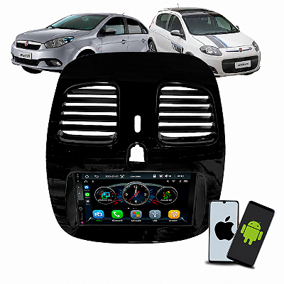 Kit Mp5 Multimídia 7 Polegadas CarPlay Android Auto Sem Fio + Moldura Grand Siena 2012 a 2021 Palio Sporting 2012 a 2017
