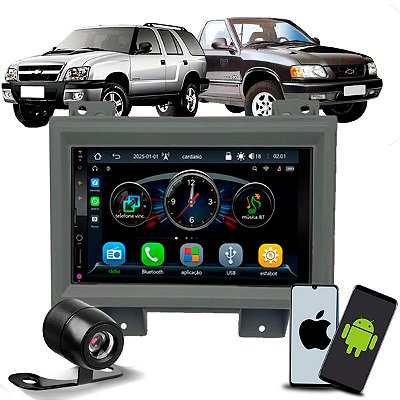 Multimídia 7 Pol CarPlay Android Auto S Fio +Câmera de Ré +Moldura Chevrolet GM S10 Blazer 1995 1996 1997 1998 1999 2000