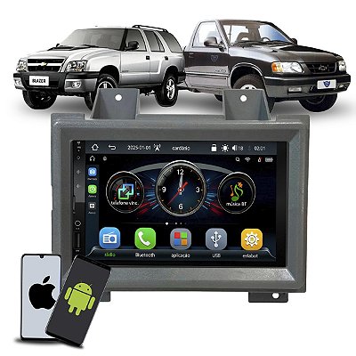 Kit MP5 Multimídia 7 Pol CarPlay Android Auto S Fio + Moldura Chevrolet GM S10 Blazer 1995 1996 1997 1998 1999 2000