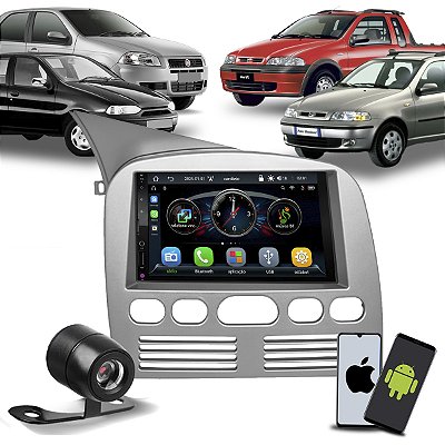 Multimídia 7 Pol CarPlay Android Auto S Fio +Câmera de Ré +Moldura Palio Siena Strada Weekend G1 96 97 98 99 00 01 02 03