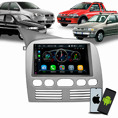 Multimídia 7 Pol CarPlay Android Auto S Fio + Moldura Palio Siena Strada Weekend G1 96 97 98 99 00 01 02 03