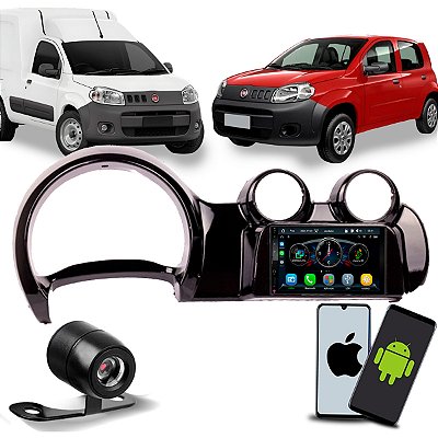 Multimídia 7 Pol CarPlay Android Auto Sem Fio + Câmera de Ré + Moldura Uno Vivace 2010 até 2016 Fiorino G3 2014 até 2021