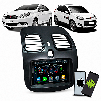 Kit Mp5 Multimídia 7 Pol CarPlay Android Auto S Fio + Moldura Grand Siena 2013 até 2021 Palio Sporting 2012 até 2017