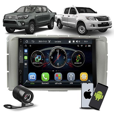 Kit Mp5 Multimídia 7 Polegadas CarPlay Android Auto Sem Fio + Câmera de Ré + Moldura Toyota Hilux 2012 2013 2014 2015