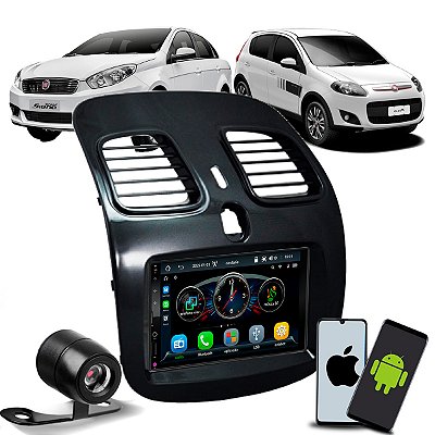Kit Multimídia 7 Polegadas CarPlay Android Auto S Fio + Câmera de Ré + Moldura Grand Siena 12/21 Palio Sporting 12/17