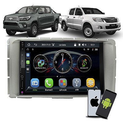 Kit Mp5 Multimídia 7 Polegadas CarPlay Android Auto Sem Fio + Moldura Toyota Hilux 2012 2013 2014 2015