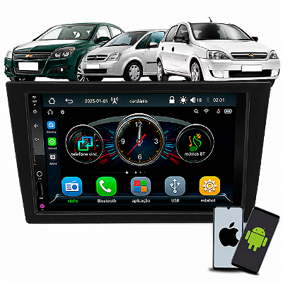 Kit Multimídia 7 Pol CarPlay Android Auto S Fio + Moldura Chevrolet GM Vectra GT 05/11 Meriva Montana 03/11 Corsa 02/11