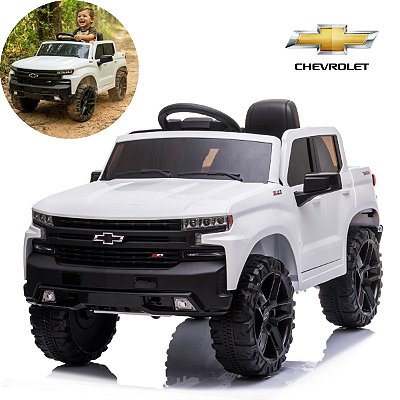 Mini Carro Elétrico Infantil Chevrolet Silverado Branco 12v Licenciado Controle Remoto Luz E Som