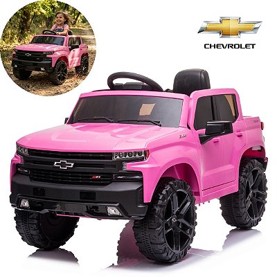 Mini Carro Elétrico Infantil Chevrolet Silverado Rosa 12v Licenciado Controle Remoto Luz E Som