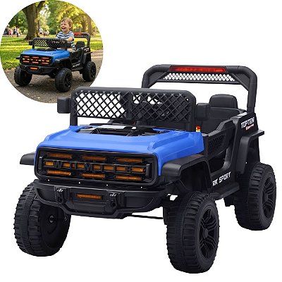 Mini Carro Elétrico Infantil 12v Azul Com Controle Remoto Luz E Som Bateria Recarregável Até 30kg