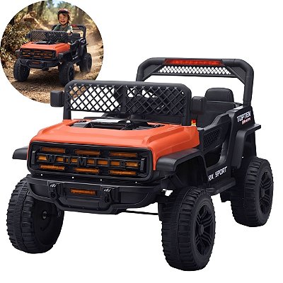 Mini Carro Elétrico Infantil 12v Laranja Com Controle Remoto Luz E Som Bateria Recarregável Até 30kg