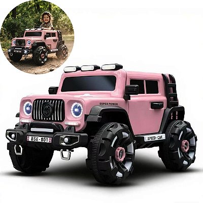 Mini Carro Elétrico Infantil Jipe 12v Rosa Controle Remoto Luz Som Suporta Até 50kg