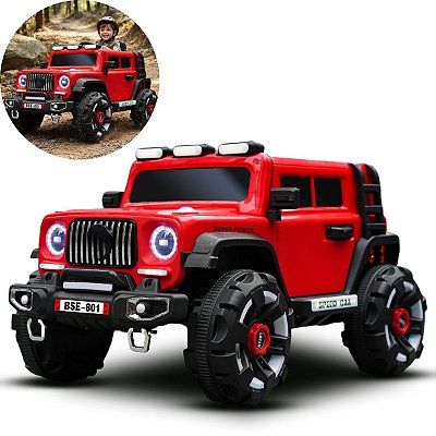 Mini Carro Elétrico Infantil Jipe 12v Vermelho Controle Remoto Luz Som Suporta Até 50kg