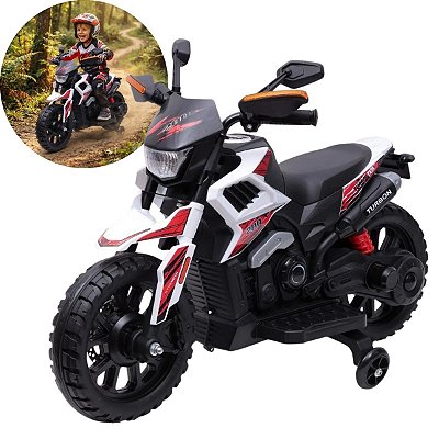 Mini Moto Elétrica Infantil 12v Branca Bateria Recarregável Luz Som Rodas De Apoio Carregador Bivolt Inmetro