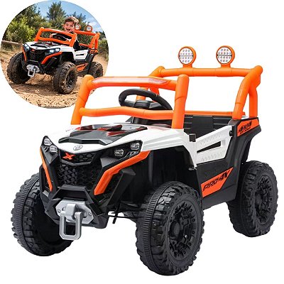 Carrinho Utv Elétrico Infantil 12v Branco Controle Remoto Bateria Recarregável Luz Som Até 30kg Inmetro Anatel