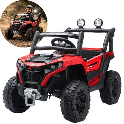 Carrinho Utv Elétrico Infantil 12v Vermelho Controle Remoto Bateria Recarregável Luz Som Até 30kg Inmetro