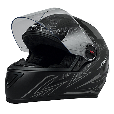 Capacete para Moto Fechado GT2 Preto Fosco com Viseira Cristal e Narigueira Alta Tamanho 58 - FW3