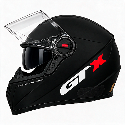 Capacete para Moto Fechado GTX Comfort Preto Fosco Com Óculos Interno e Viseira Cristal Tamanho 60 - FW3- CLONE VARIAÇÃO