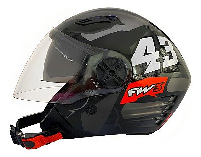 Capacete Para Moto X OPEN 43 Aberto Com Óculos Solar Interno Grafite com Preto Tamanho 56 58 60 - FW3