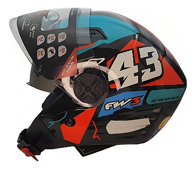 Capacete para Moto Aberto X Open Up 43 Azul Vermelho com Oculos Interno Viseira Cristal Tamanho 60 - FW3