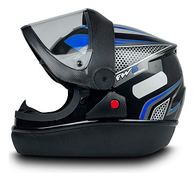 Capacete para Moto Fechado Automatic Preto e Azul com Viseira Transparente Tamanho 60 - FW3