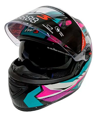 Capacete Moto Fechado GTX FOX Azul Tifanny com Oculos Interno Viseira Cristal e Narigueira Alta Tamanho 56 58 60 FW3