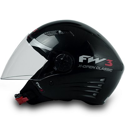 Capacete para Moto Aberto X Open Classic Preto Brilhante com Viseira Cristal Tamanho 56 58 60 - FW3