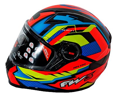 Capacete Moto Fechado GTX FOX Laranja Amarelo com Oculos Interno Viseira Cristal e Narigueira Alta Tamanho 56 58 60 FW3