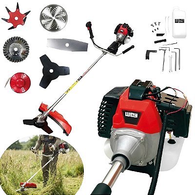 Roçadeira Gasolina 75cc Multifuncional 5 Em 1 Com Lâminas Fio Nylon E Aço Para Cortar Mato Grama Jardim Terreno