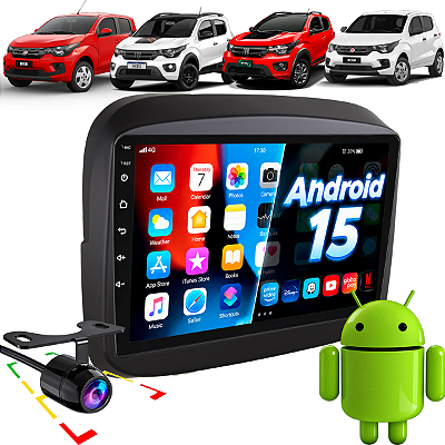 Kit Multimídia Android 15 Tela de 9 Carplay Android Auto S Fio Mobi 2016 em diante + Moldura Completa + Câmera de Ré