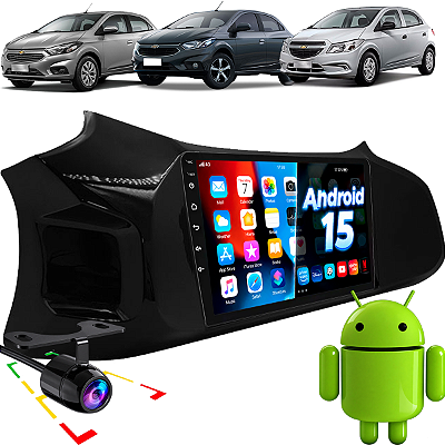 Kit Multimídia Android 15 Tela de 9 Pol Carplay Android Auto S Fio Onix 2012 até 2018 + Moldura Completa + Câmera de Ré