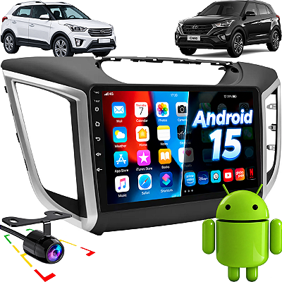 Kit Multimídia Android 15 Nimus Tela de 9 Carplay Android Auto S Fio Hyundai Creta 2016 + Moldura Completa Câmera de Ré