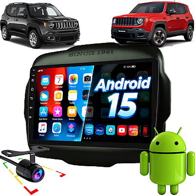 Kit Multimídia Android 15 Nimus Tela 9 Pol Carplay Android Auto S Fio Renegade 2015 até 2020 + Moldura Completa + Camera