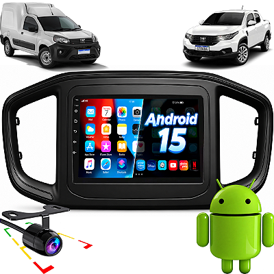 Kit Multimídia Android 15 9 Pol Carplay Android Auto S Fio Strada Fiorino 2021 em diante Moldura Completa + Câmera Ré