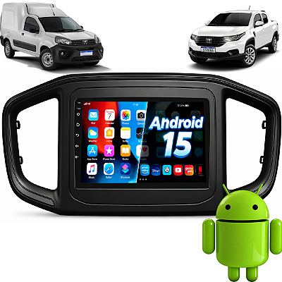 Kit Multimídia Android 15 9 Pol Carplay Android Auto Sem Fio Strada Fiorino 2021 2022 2023 2024 2025 Moldura Completa