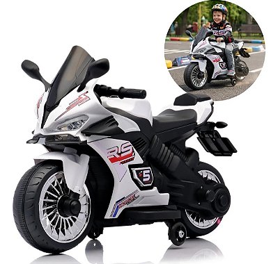 Mini Moto Elétrica Infantil 6v Branca Bateria Recarregável Luz Som Rodas De Apoio Até 30kg Certificada Inmetro