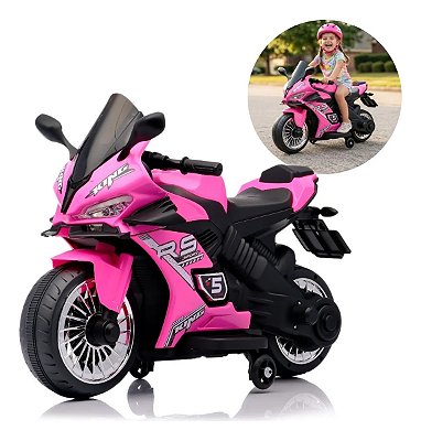 Mini Moto Elétrica Infantil 6v Rosa Bateria Recarregável Luz Som Rodas De Apoio Até 30kg Certificada Inmetro