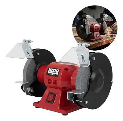Moto Esmeril De Bancada 200w 127v Pedra 150mm 3560rpm Para Afiar Lixar Desbastar Ferramentas E Peças Metálicas