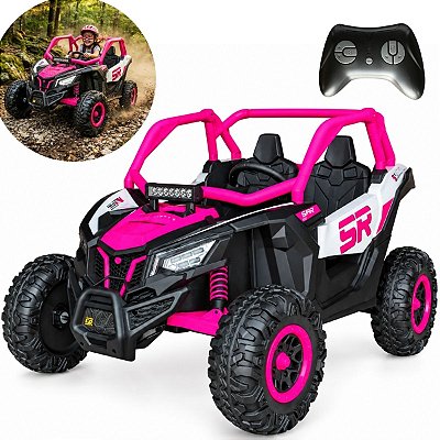 Quadriciclo Elétrico Infantil 24v Rosa Assento Duplo Controle Remoto Luz Som 2 Velocidades Bateria Recarregável