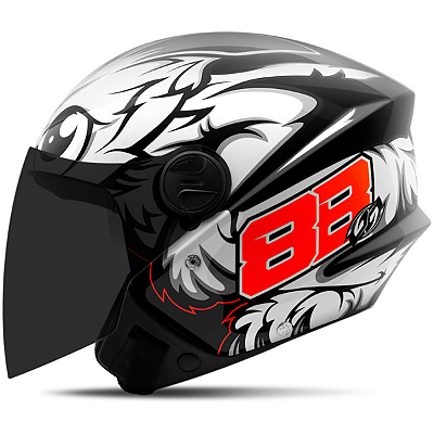 Capacete Aberto Pro Tork New Liberty 3 GP 88 Preto Brilhante Para Moto Com Viseira Fumê Numero 58