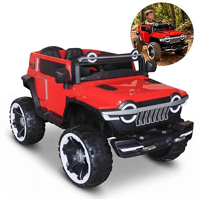 Jipe Elétrico Infantil 12v Vermelho Controle Remoto Luz Música Usb 3 Velocidades Frente Ré Bateria Recarregável