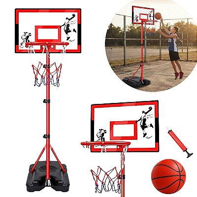 Kit Basquete Infantil 210cm Altura Regulável Tabela Cesta Aro 30cm Com Bola E Suporte De Chão Para Crianças